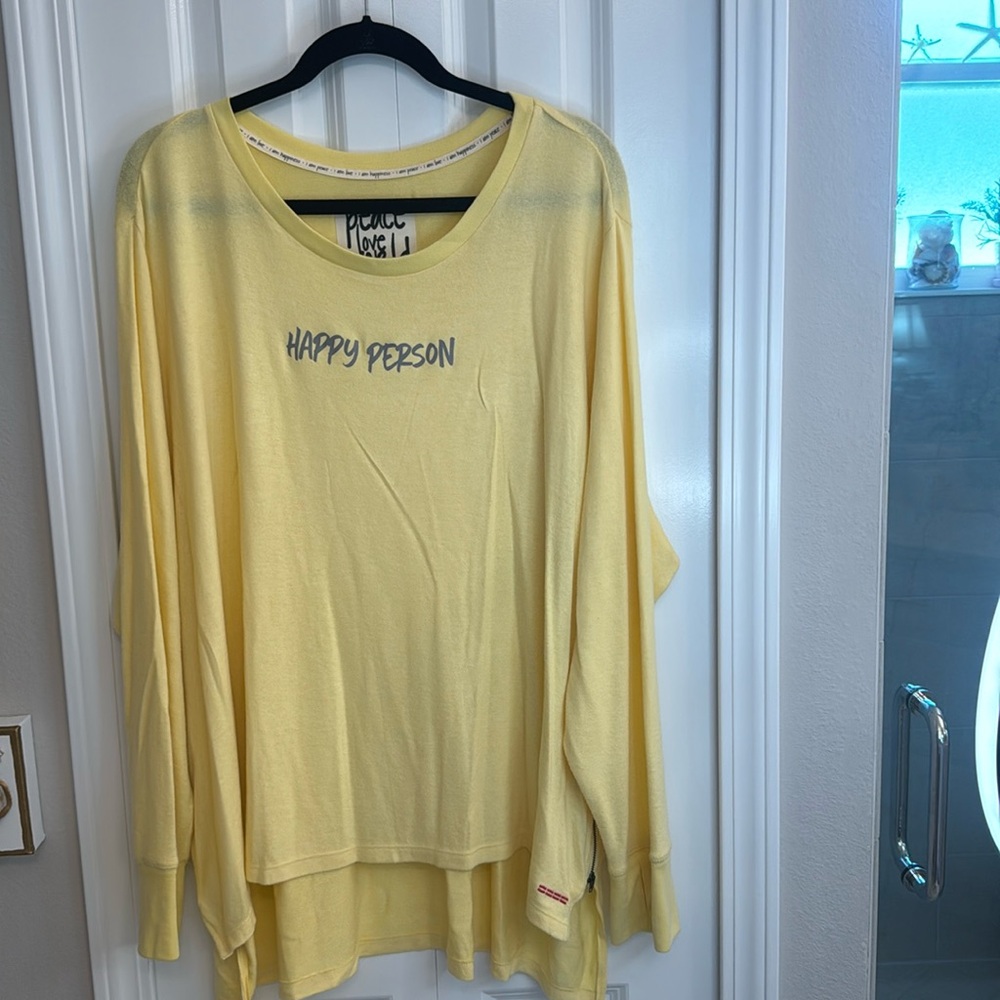 Yellow Long Sleeve Shirt with 'Happy Person' Print